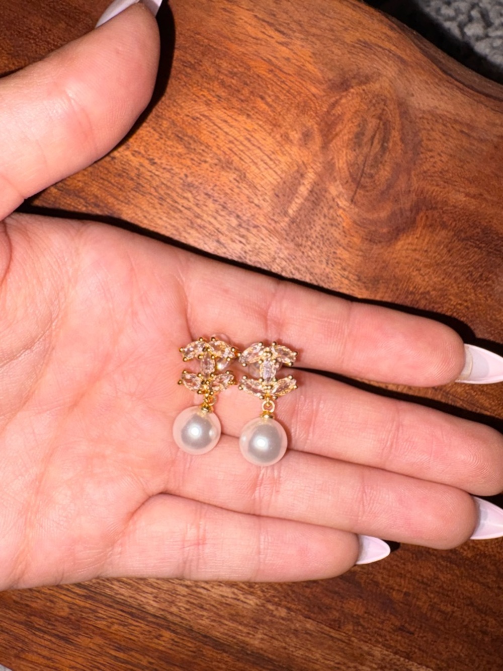 Gold Pearl Drop Earrings with Crystal Accents - Women Jewelry
